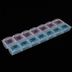 Multilingual Cross-border Foreign Trade English Printed Weekly 2 Rows 14 Grid Medicine Box Storage Box Portable Organizing Box Wholesale