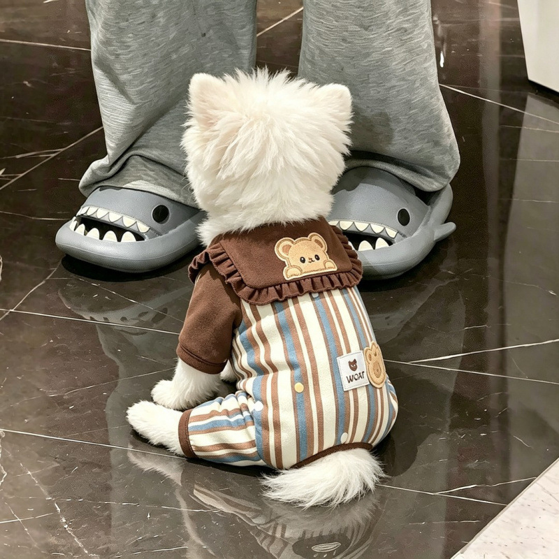 狗狗衣服秋季洋气海军领条纹护肚衣小型犬比熊泰迪秋冬保暖四脚衣
