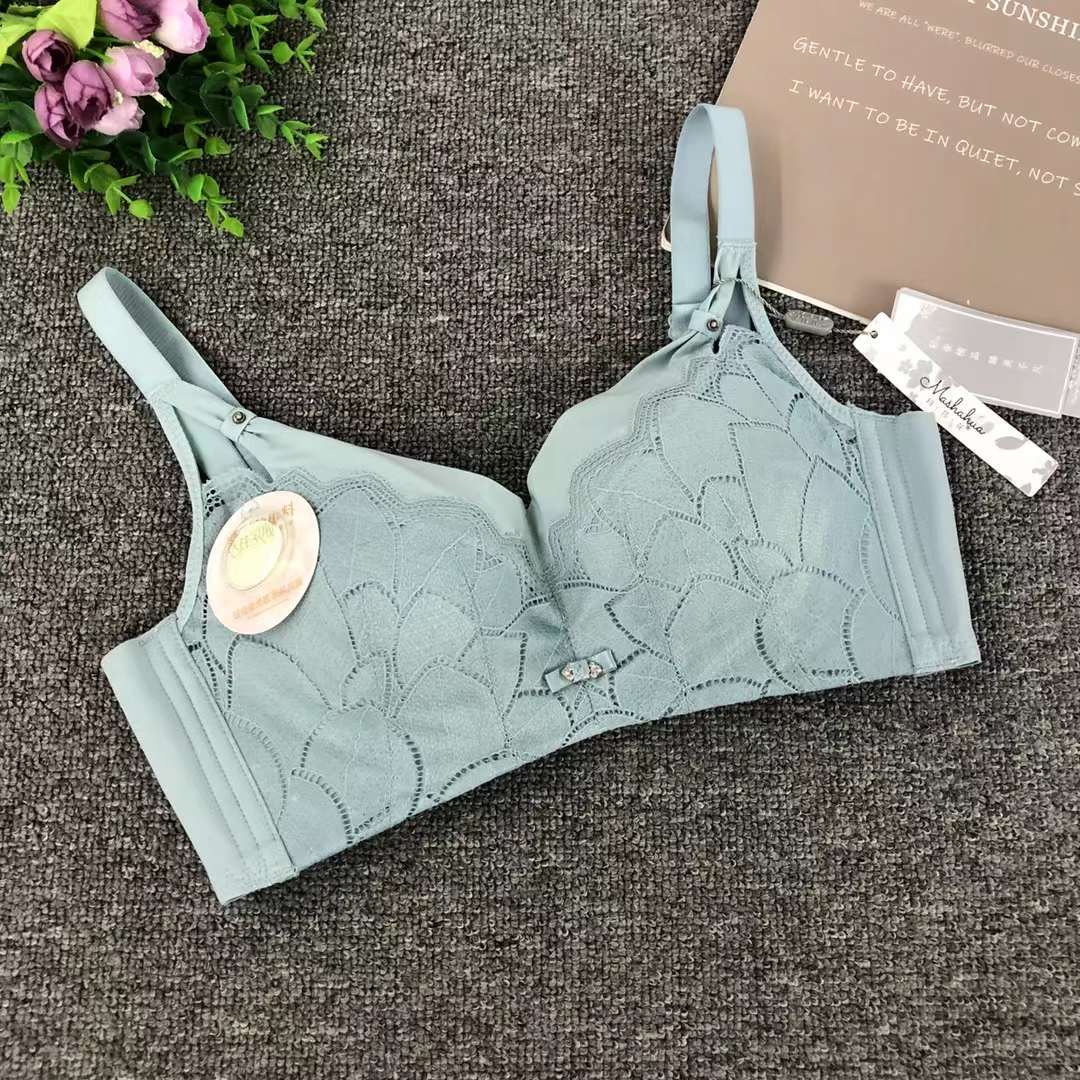 Nuevo sujetador de alta calidad de moda de encaje jacquard transpirable y cómodo ajuste lateral de pecho de cuatro botones ropa interior mujer