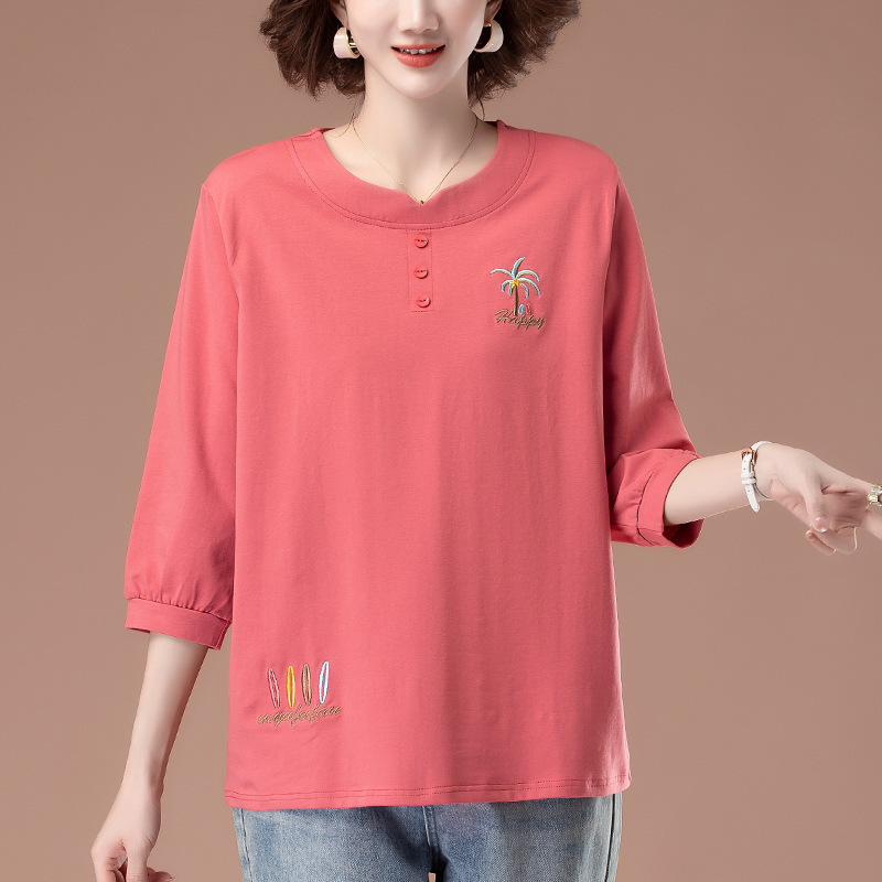 Three-Quarter Sleeve T-Shirt for Women, New Spring and Summer Style, Loose Fit, Plus Size, for Middle-Aged and Elderly Mothers, Pure Cotton Embroidered Mid-Sleeve Top Three-Quarter Sleeve T-Shirt for Women, New Spring and Summer Style, Loose Fit, Plus Size, for Middle-Aged and Elderly Mothers, Pure Cotton Embroidered Mid-Sleeve Top