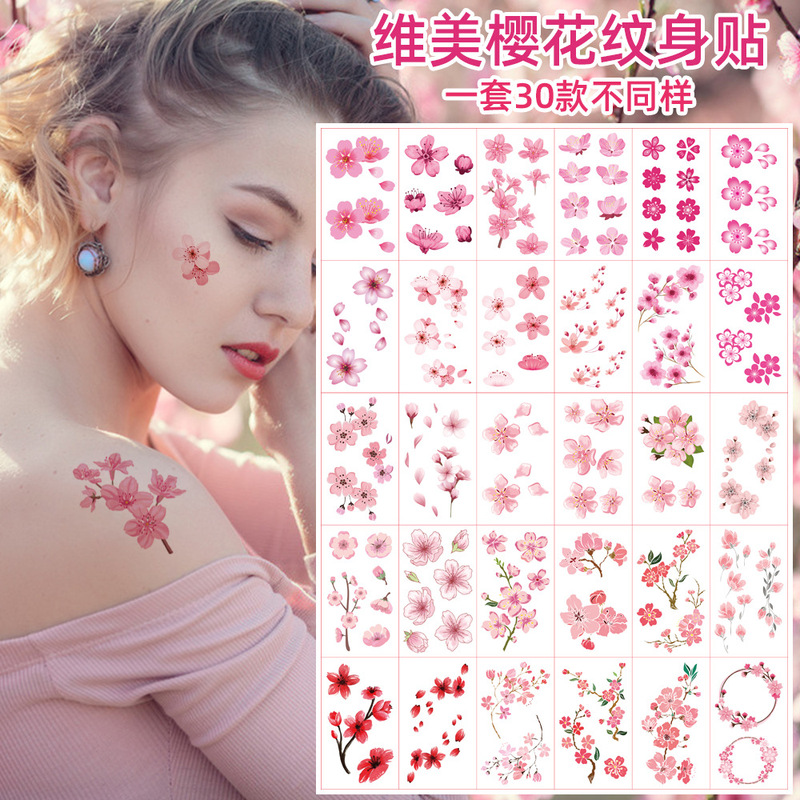 Xiaoxinqing Weimei ancient style cherry petal tattoo stickers female waterproof sweat long-lasting clavicle ankle face temporary stickers