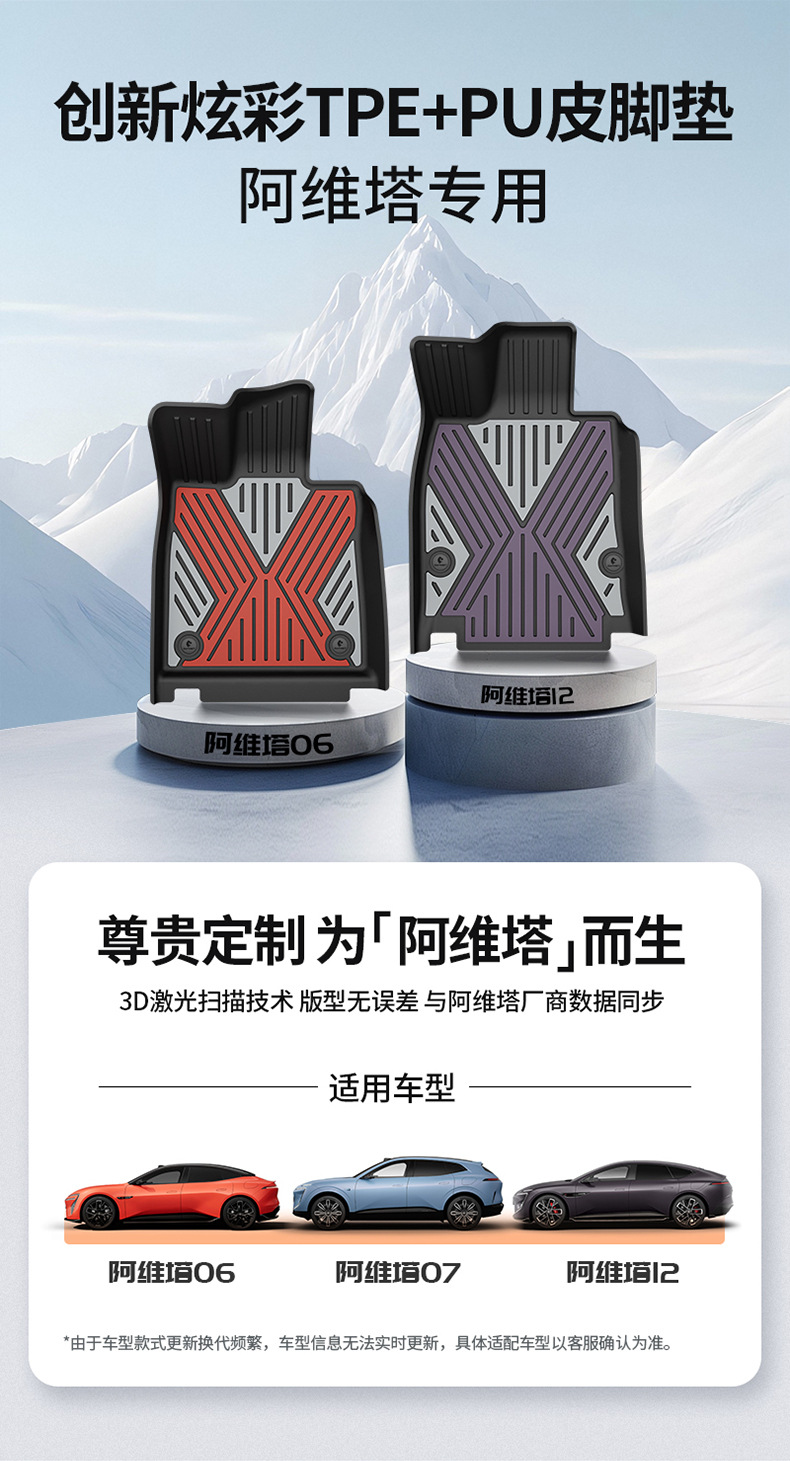Suitable for the 2026 new model Avita 06 07 12, custom-made colorful TPE car floor mats and trunk mat