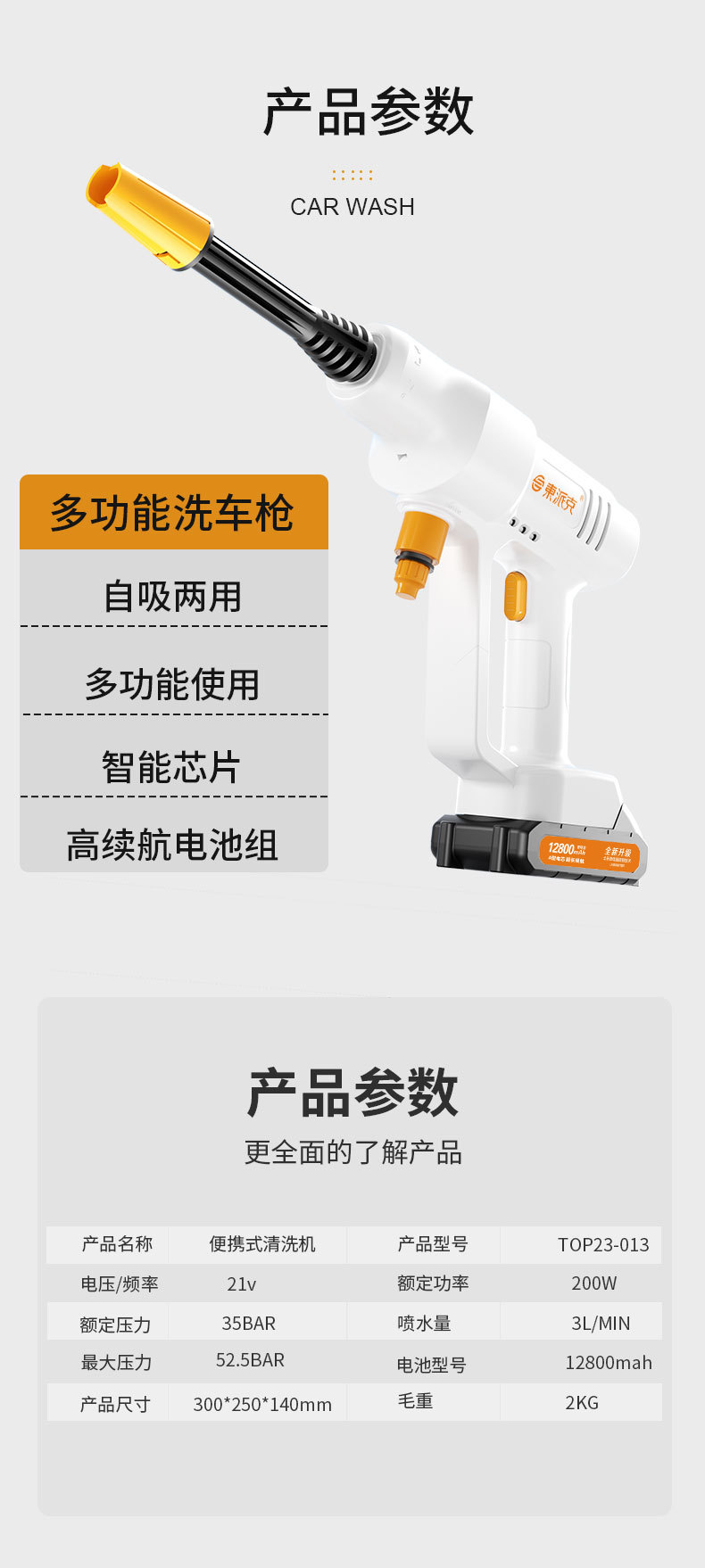 Cross-Border Wireless Car Washer High-Pressure Car Wash Water Gun for Car and Home Use Powerful Car Wash Tool Special for Car Washing