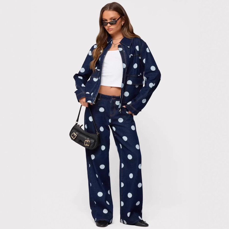 European and American Cross-Border New Style Casual and Unique Dark Polka Dot Jeans Women's Jeans European and American Cross-Border New Style Casual and Unique Dark Polka Dot Jeans Women's Jeans