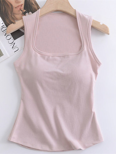 Top with cups, bra top sleevless, straps, solid color tank top for leisure, square neckline