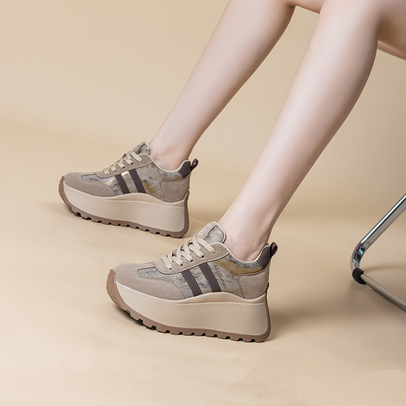 2026 autumn and winter new fashion thick-soled 8cm height-increasing trendy letter versatile women's casual sneakers in brown 2026 autumn and winter new fashion thick-soled 8cm height-increasing trendy letter versatile women's casual sneakers in brown