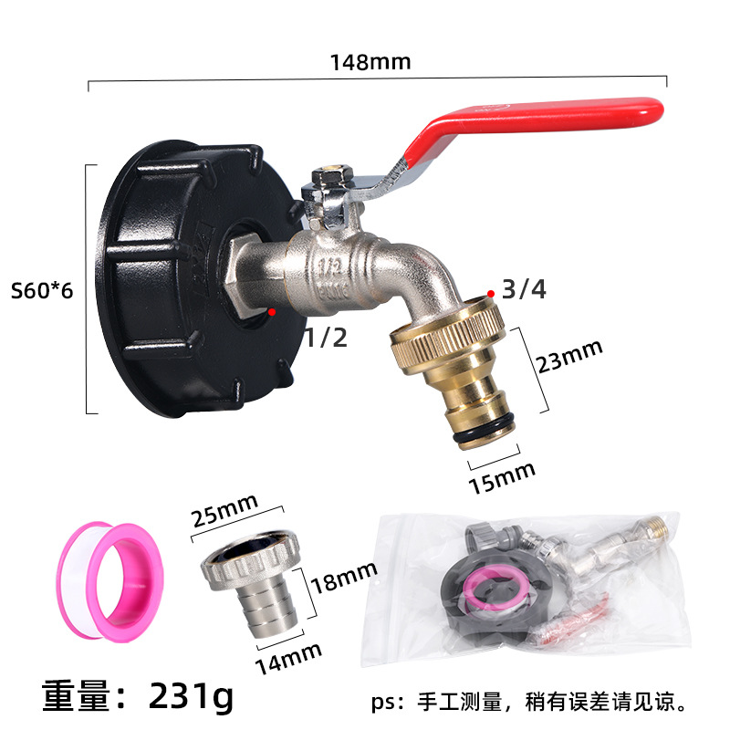 Adaptador de Grifo de Latón de 1/2" para Boquilla de Agua, Conector de 3/4" para Barril IBC, Accesorio Transfronterizo.