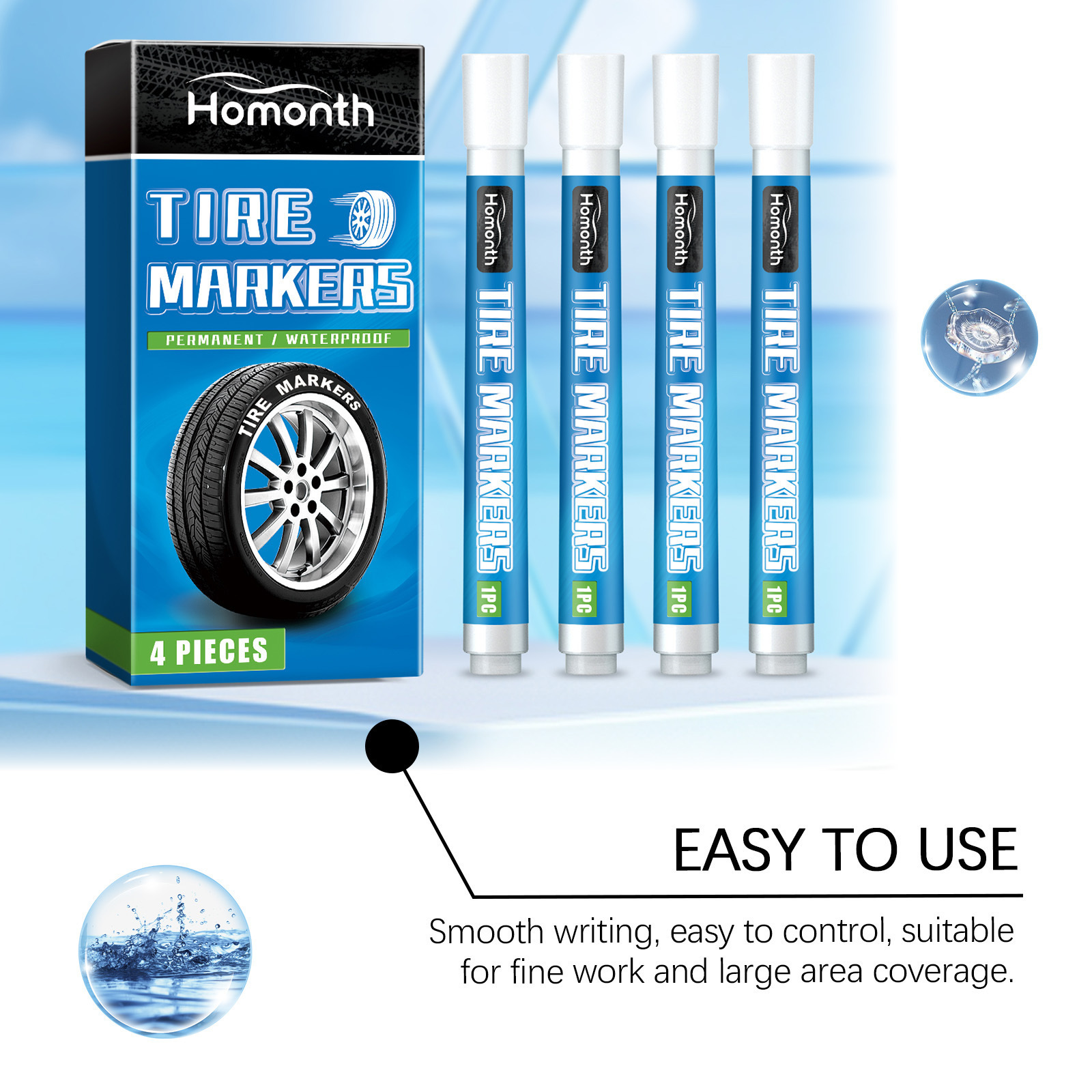 Homonth White Tire Paint Pen, Non-Fading Car Tire Paint Pen, Creative DIY Oil-Based Pen
