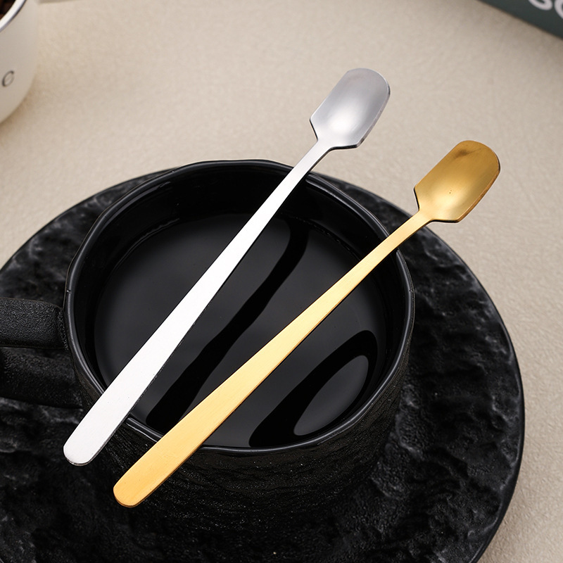 不锈钢勺子方头勺家用长柄搅拌咖啡茶糖玻璃杯勺马克杯配方头勺子|undefined