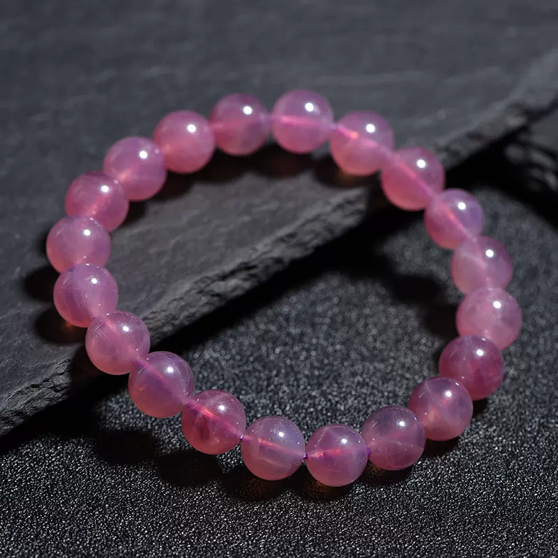 天然紫马粉手链马达加斯加老矿单圈粉水晶果冻体粉晶手串深紫水晶