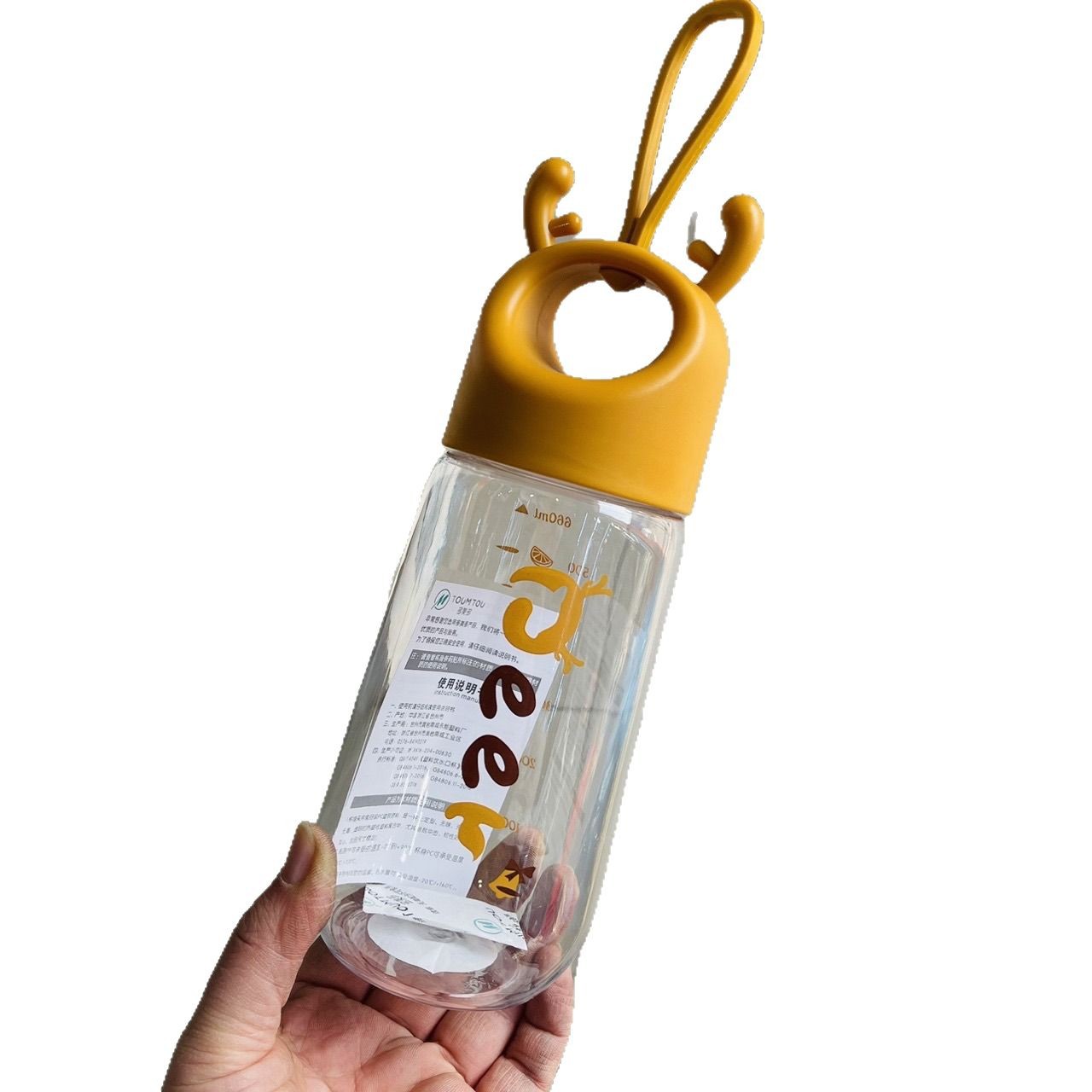 Taza de bebida directa de Dumecto nueva creativa de dibujos animados cuerno de ciervo taza de agitación taza de agua para niños estudiantes taza de agua de plástico de gran capacidad