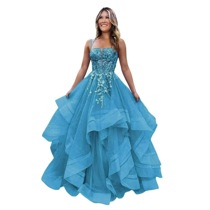 Heavy beaded evening dress with appliques, puffy skirt, and train, suitable for adult ceremonies, proms, performances, and weddings, long style for women, available in multiple colors Heavy beaded evening dress with appliques, puffy skirt, and train, suitable for adult ceremonies, proms, performances, and weddings, long style for women, available in multiple colors