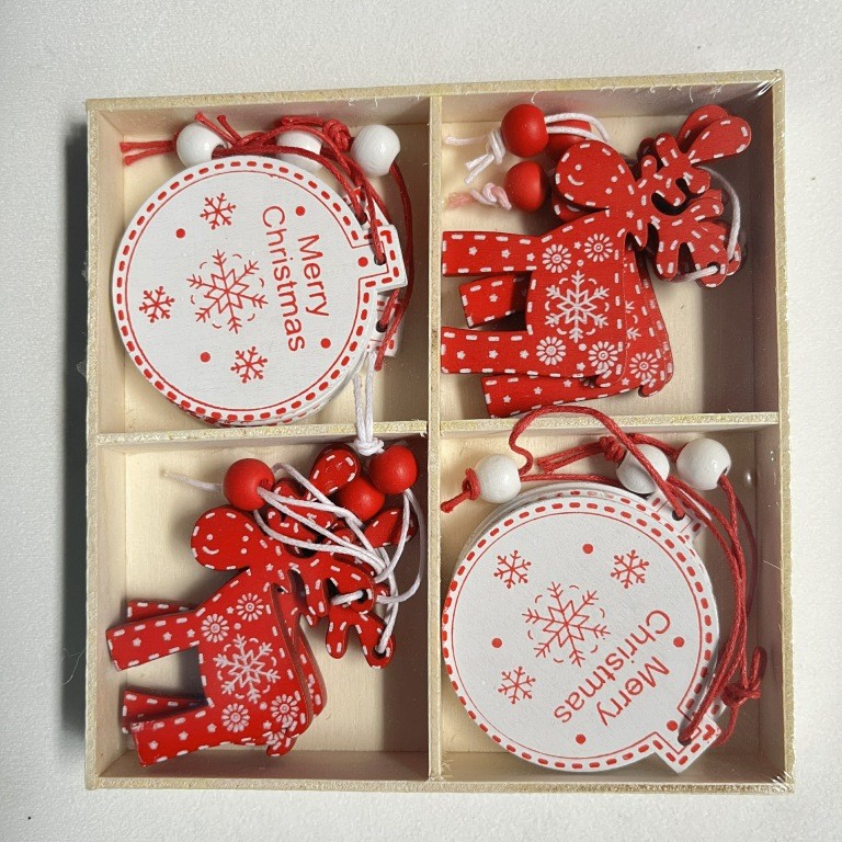 Decoraciones navideñas creativas, colgantes de madera navideños, juego de cajas para árbol DIY, renos, campanas, ángeles, corazones, regalos