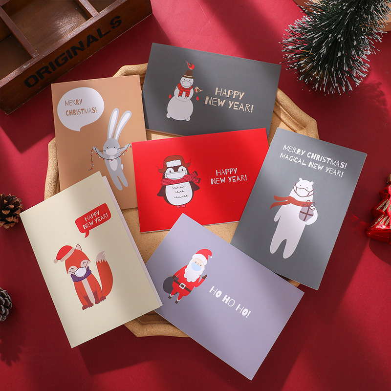 Festival Occasion Paper Card Material Christmas Festival Fashion Snowman Colorful Holiday Blessing Christmas Greeting Card 1 Set