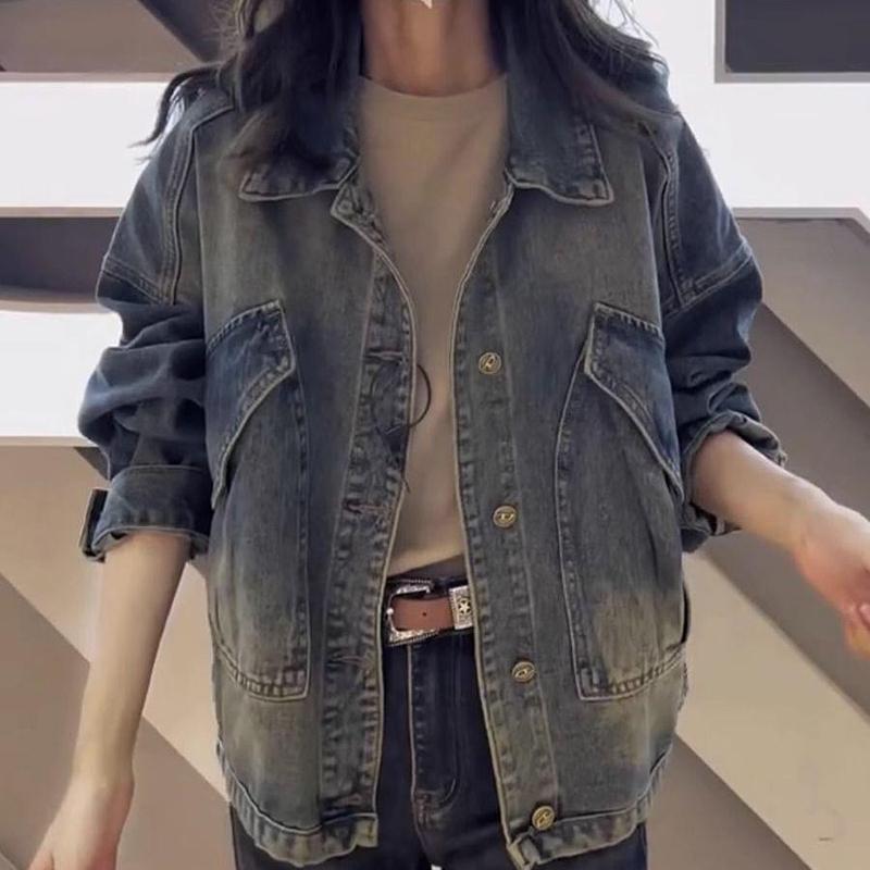大码女装牛仔外套2025新款常规百搭女士宽松显瘦长袖夹克上衣|undefined