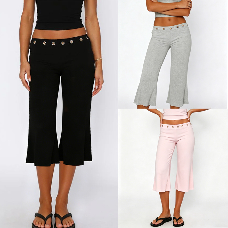 Amazon's New Eyelet Button Slim-Fit Flared Pants, Solid Color Cropped Pants, Trendy Street Fashion Casual Pants Amazon's New Eyelet Button Slim-Fit Flared Pants, Solid Color Cropped Pants, Trendy Street Fashion Casual Pants