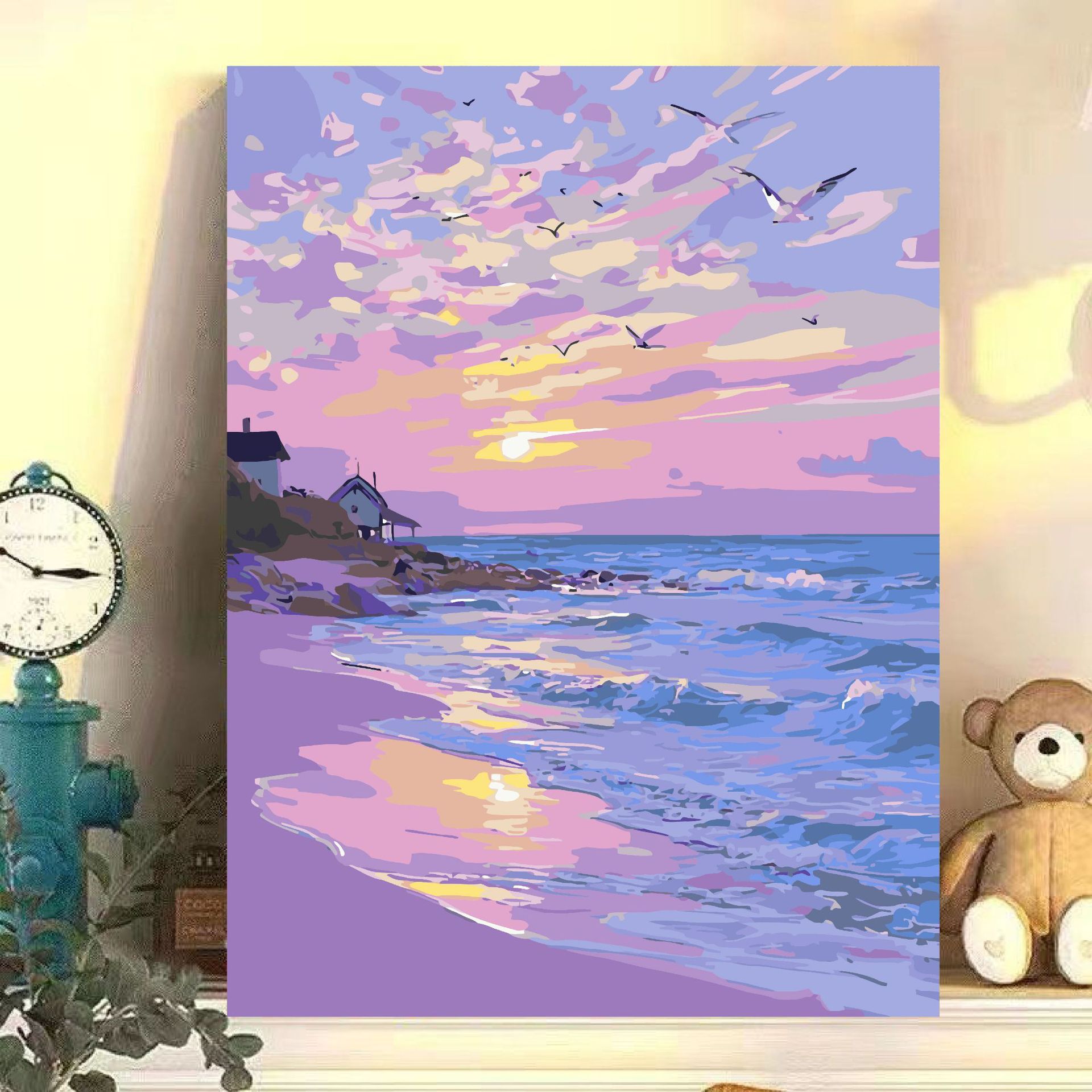 Paisaje floral diy relleno manual acrílico pintura al óleo digital de alto valor de color curado 0 pintura al óleo de relleno base en el viento