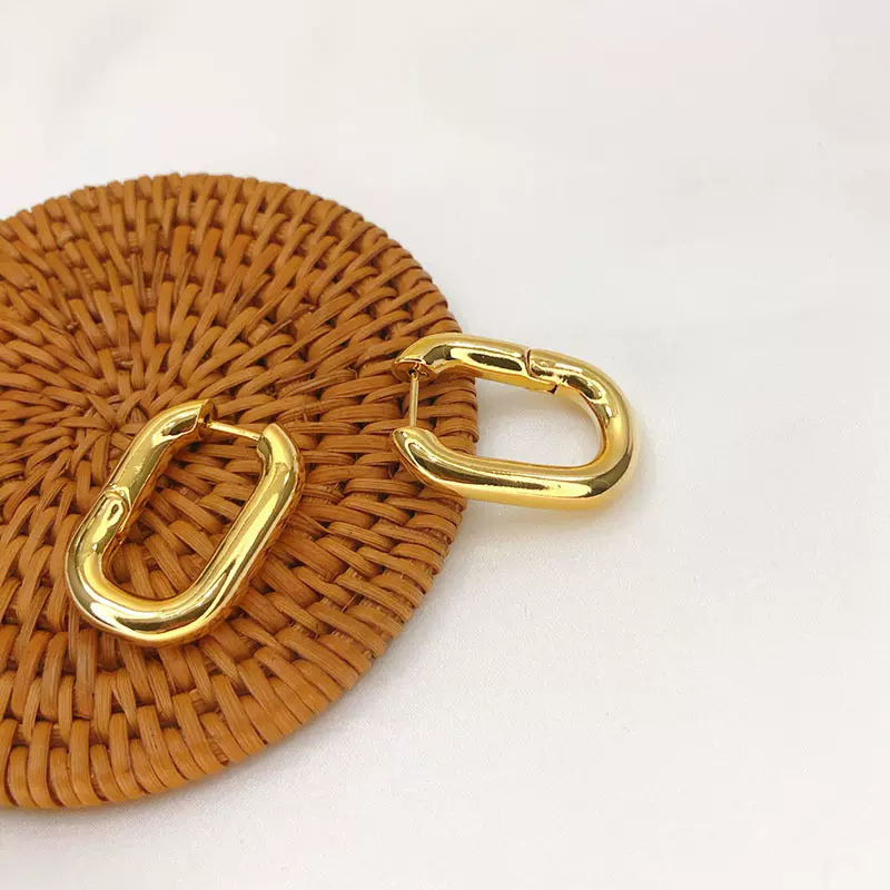 跨境新款hoop耳环女几何椭圆形18K真金电镀欧美金色耳饰一件代发