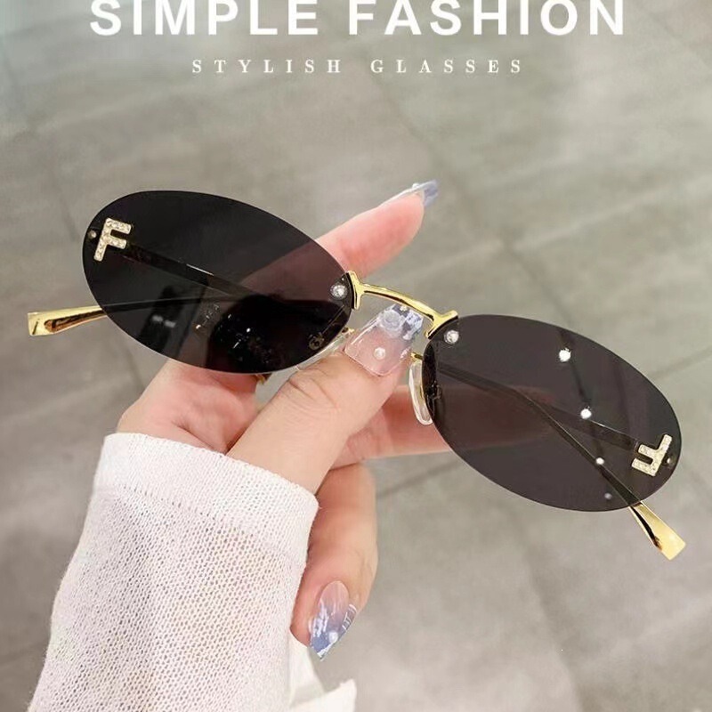 Frameless Sunglasses Oval Diamond-Encrusted Sunglasses for Women with Letter "F" Frameless Sunglasses Frameless Sunglasses Oval Diamond-Encrusted Sunglasses for Women with Letter "F" Frameless Sunglasses