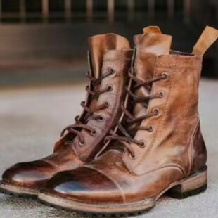 Cross-border foreign trade plus size men's shoes European and American British fan car boots mid-calf motorcycle boots Martin boots short round toe thick bottom