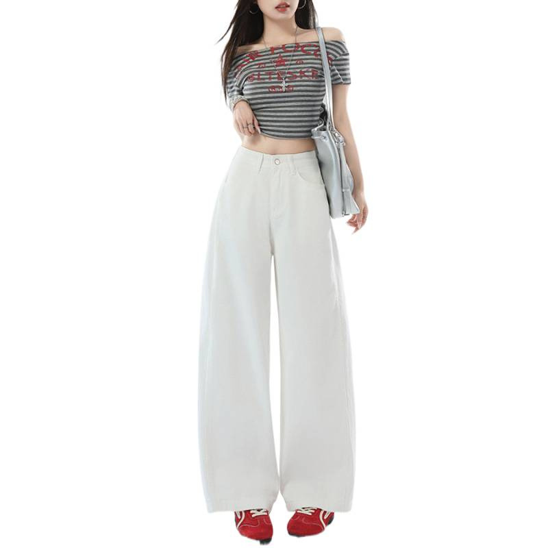 Jeans blancos para mujeres de tamaño grande verano nuevo tipo de cintura alta pantalones de trapos sueltos delgados hermana gorda mm pantalones de piernas anchas