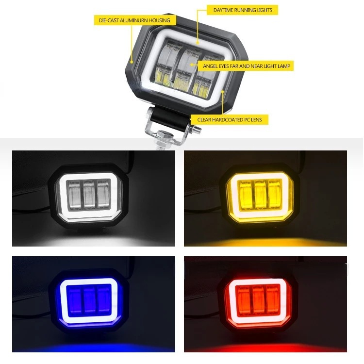 Led Work Light with 3 Beads and Lens, External Strong Light Inspection Light, Motorcycle Electric Vehicle Spotlight, Off-Road Vehicle Front Bumper Light