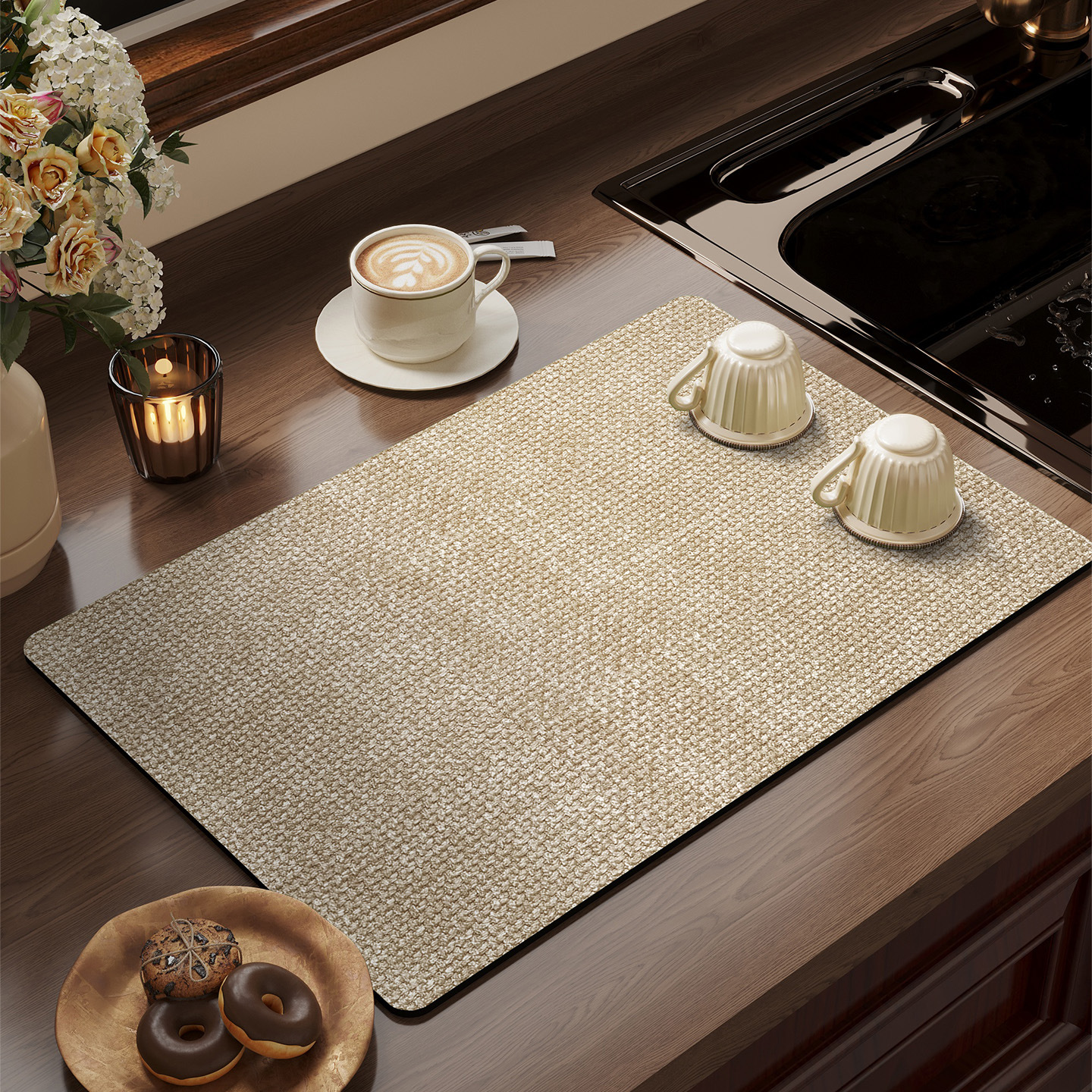 cocina drenaje de agua de cocina de barro de algas de absorción de agua de encimera esterilla antideslizante de secado rápido lavabo anti-splash esterilla de taza de corte