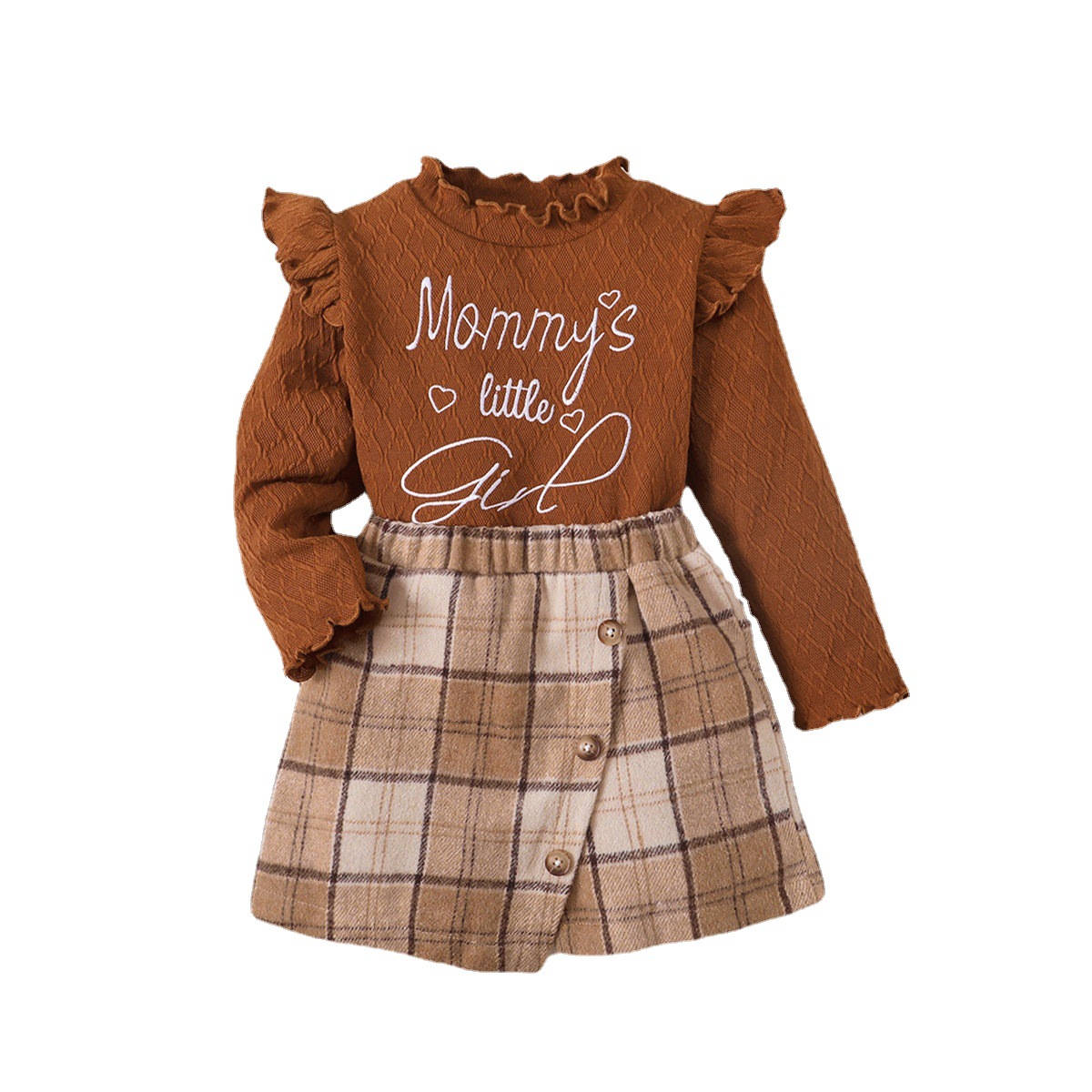 Conjunto de blusa y vestido para niñas, otoño-invierno, letras sólidas y cuadros
