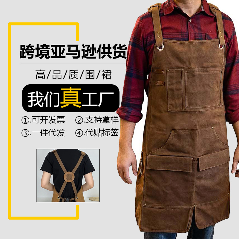 Comercio exterior Amazon delantal lienzo de cera reparación automotriz ropa de trabajo de carpintería pesada cera delantal impermeable fabricantes al por mayor
