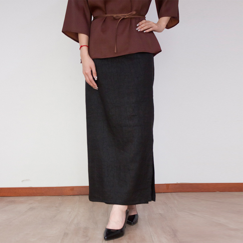 2024 Autumn Red Cloud Yarn Three-Piece Slit Skirt New Chinese Style Long Skirt Fragrant Cloud Yarn Artistic Style