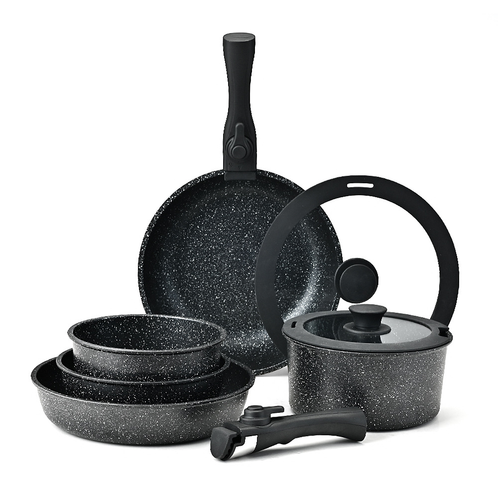 Juego de wok antiadherente doméstico desmontable transfronterizo, cocina de inducción de piedra médica, estufa de gas, sartén universal de fondo plano