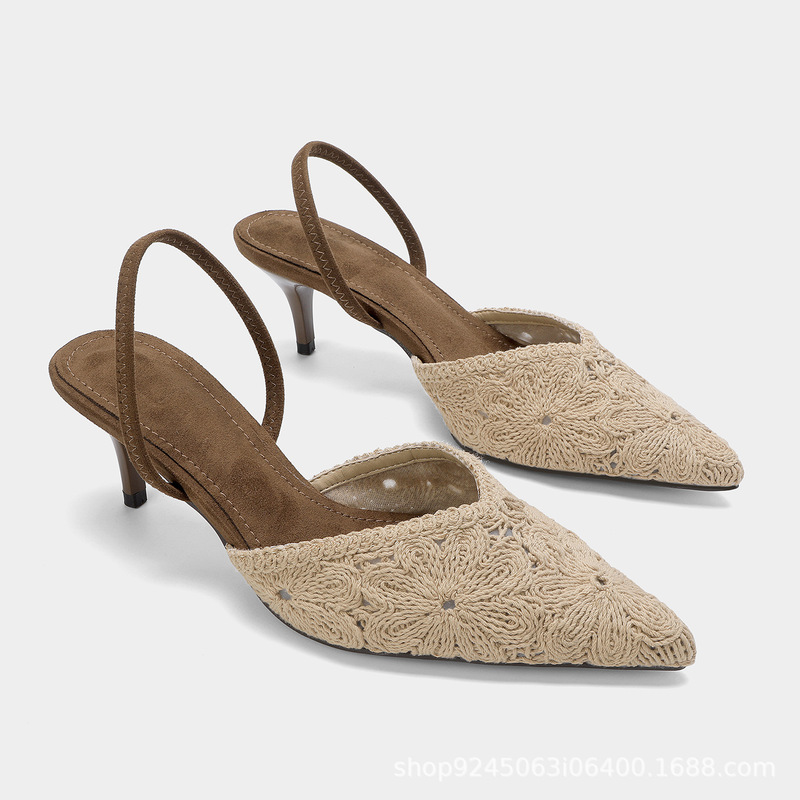 Z Brand New High-Heeled Pointed-Toe Embroidered Knit Back-Strap Mules with Thin Heels, European and American Fashion Style Women's Shoes for Cross-Border Sales Z Brand New High-Heeled Pointed-Toe Embroidered Knit Back-Strap Mules with Thin Heels, European and American Fashion Style Women's Shoes for Cross-Border Sales