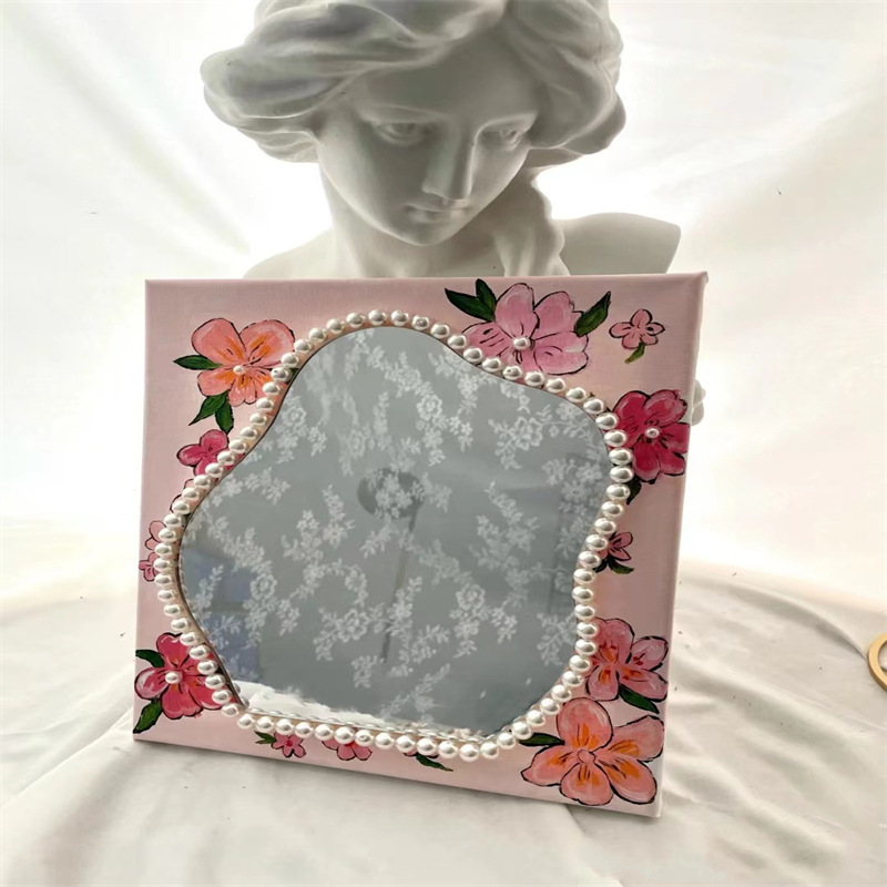 韩国网红ins不规则亚克力镜子异形宿舍梳妆台式木质底桌面化妆镜