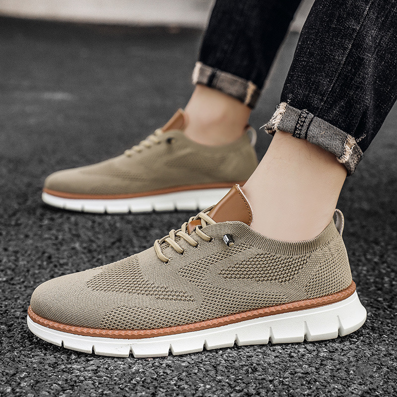 2025 British style men's shoes summer breathable sneaker fly woven mesh shoes men's cross-border plus size 48 yards running shoes