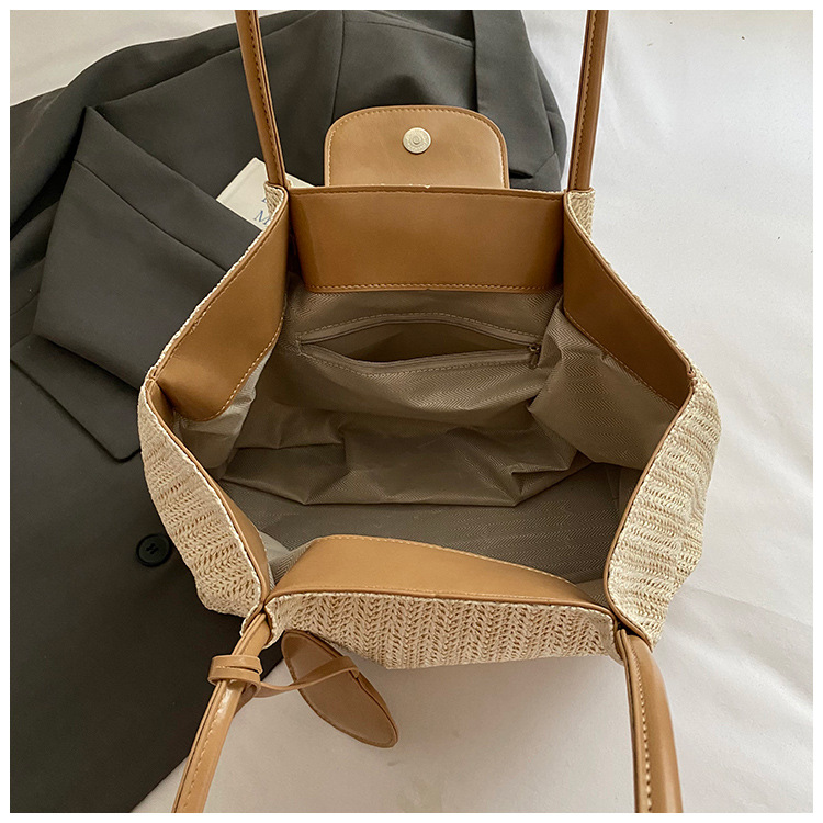 French niche straw woven large-capacity tote bag for women 2025 summer casual vacation beach woven single-shoulder bag trend undefined
