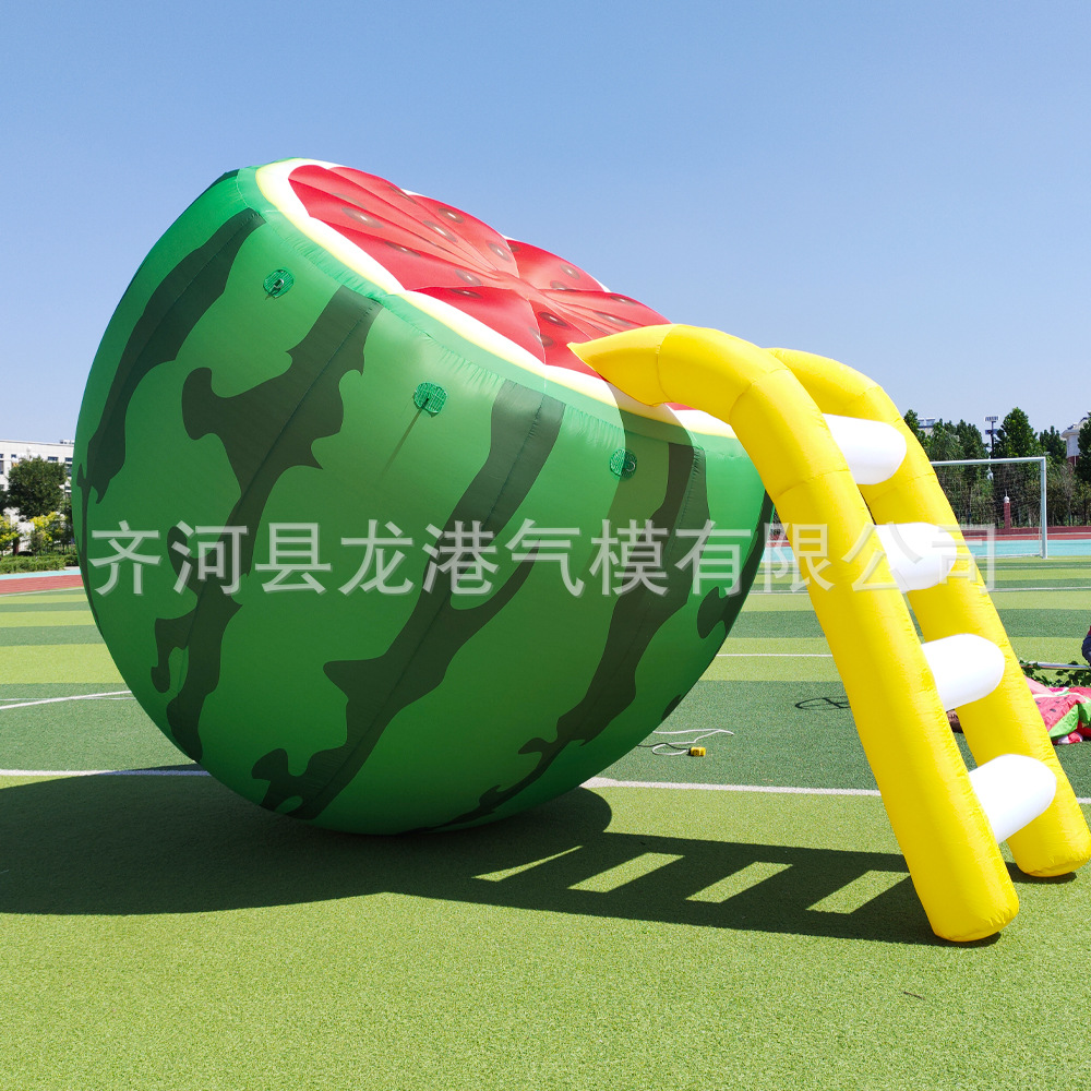 充气西瓜气模夏天水果切片蔬菜桃子悬挂发光西瓜模型网红拍照打卡