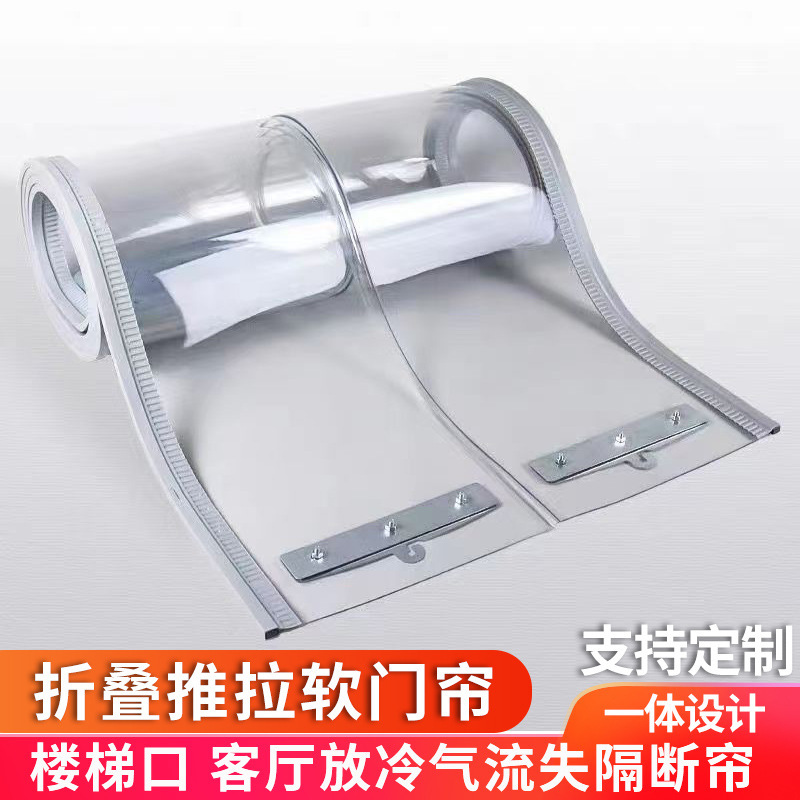 Foldable Magnetic Air Conditioning Door Curtain Push-Pull Translation Transparent Pvc Self-Priming Door Curtain Wind-Blocking Mobile Sliding Partition Curtain