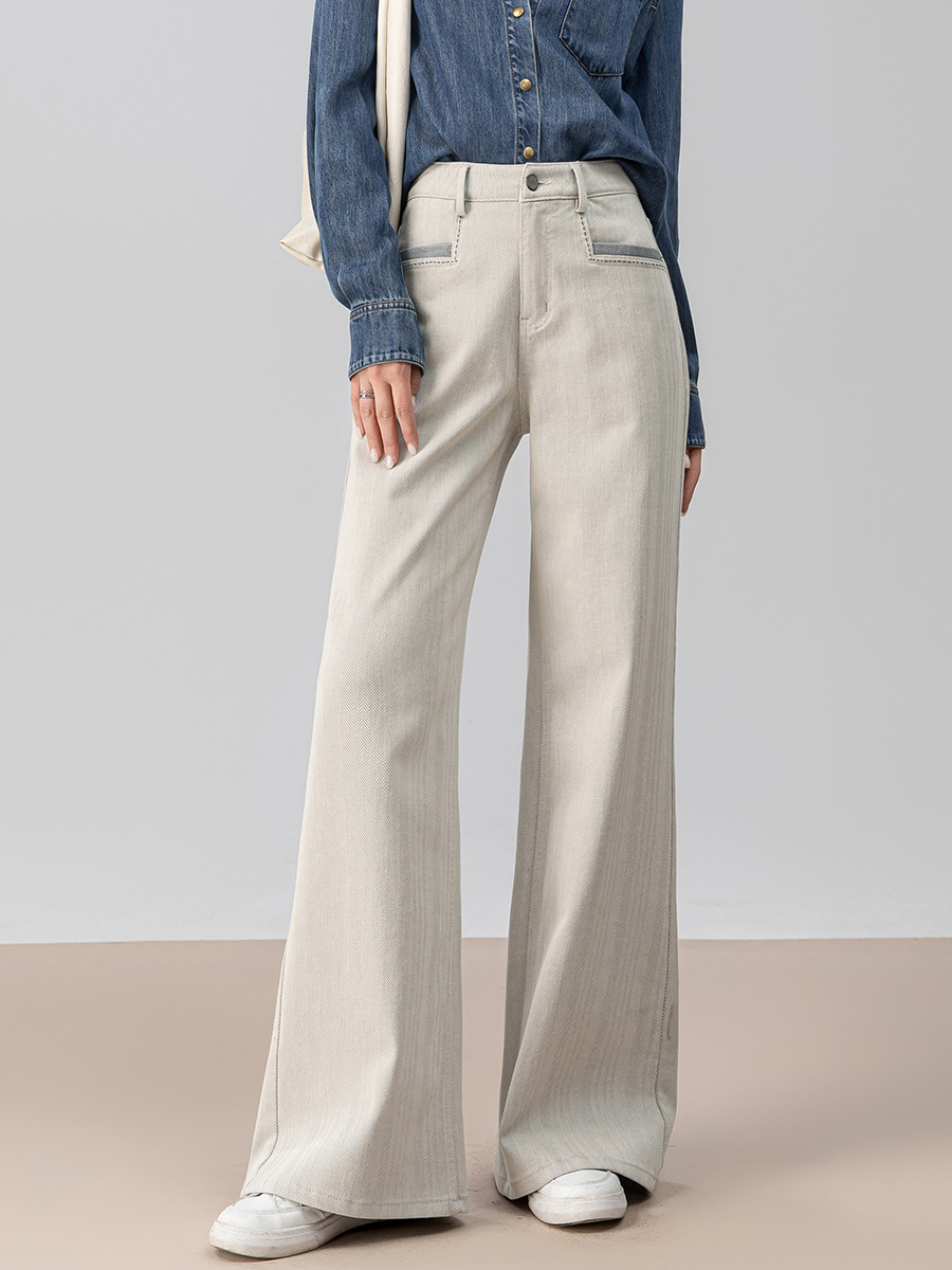 Quần jeans ống rộng chuông Xinge cạp cao dáng xòe nhẹ dài chấm đất — màu xám trắng