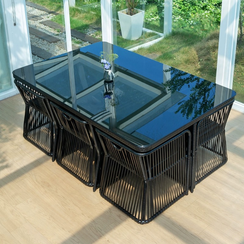 Al Aire Libre mesa y silla patio ocio ratán mesa y silla combinación terraza jardín al aire libre Mesa de té Muebles silla impermeable Protección solar