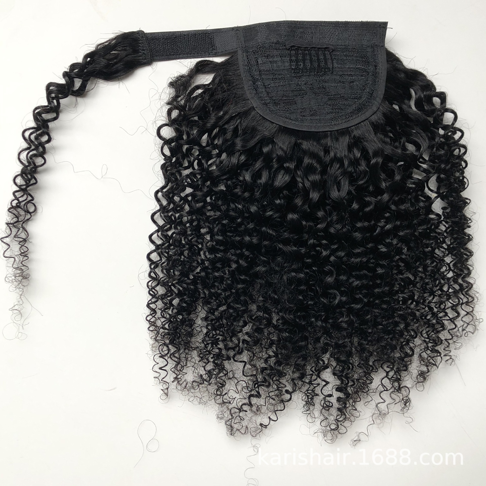 Kinky rizado velcro ponytail pelo real Cola de Caballo Pelo Rizado peluca transfronteriza