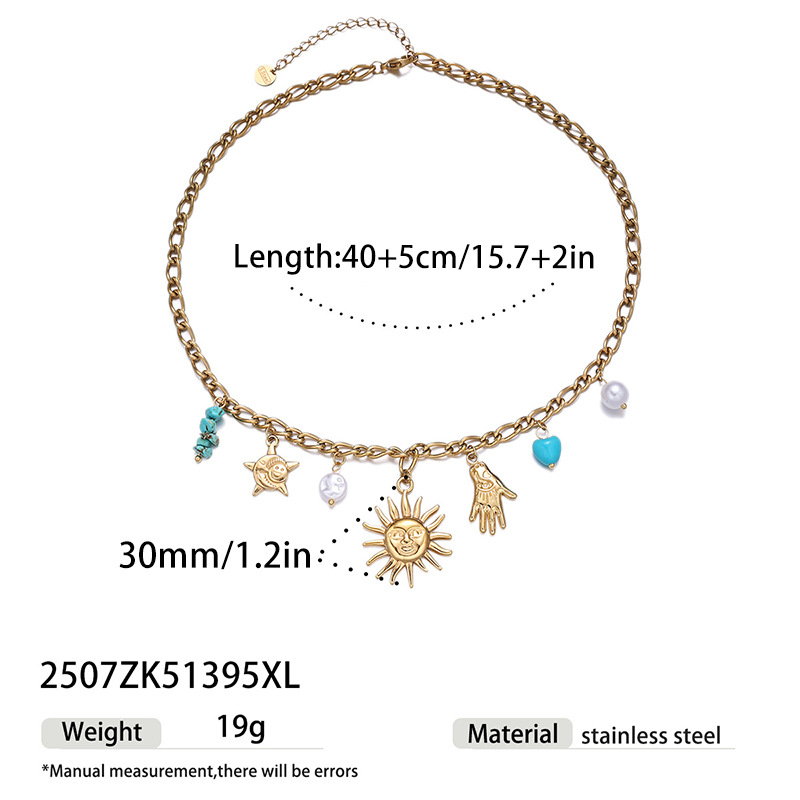 TENA Europa y América de moda titanio collar de colgante de sol lujo ligero de alto nivel incrustado colgante de color turquesa al por mayor