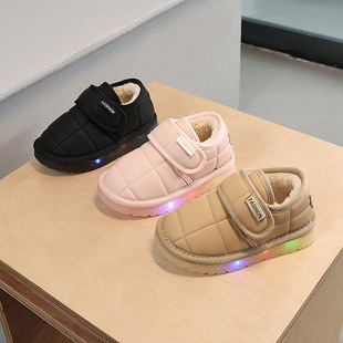 Children's Cotton Shoes with Light 2024 Winter Boys' Baby Shoes Girls' fleece-lined Warm Cotton Boots Children's Short Barrel Snow Boots