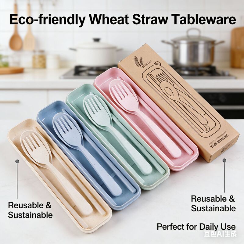 Wheat Straw Outdoor Tableware Set: Spoon, Fork, and Chopsticks Three-Piece Set, Portable Plastic Set, Spoon, Fork, Gift with Logo Wheat Straw Outdoor Tableware Set: Spoon, Fork, and Chopsticks Three-Piece Set, Portable Plastic Set, Spoon, Fork, Gift with Logo