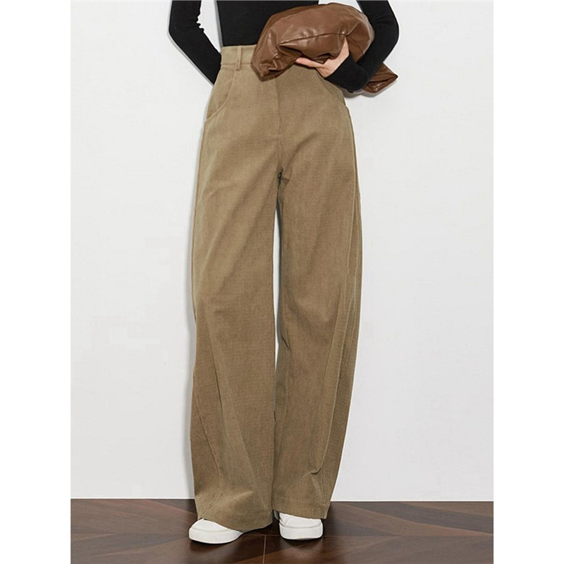 2891 khaki Thickened Wide-leg Pants Women's Winter New Atmosphere Corduroy Lengthened High Waist Sickle Pants Straight