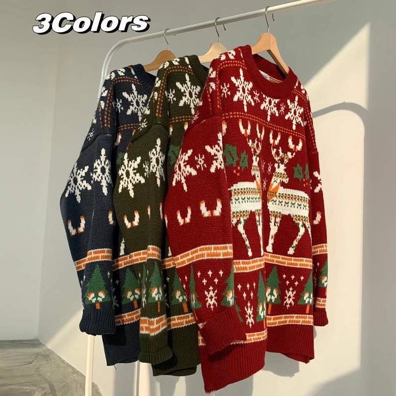 Christmas New Red Knitwear Men's Hong Kong Style Winter Ins Loose and Versatile Casual Lazy Couple Knitwear Knitwear
