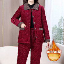 冬季新款加绒加厚套装女中年妈妈装时尚保暖灯芯绒棉衣棉裤两件套