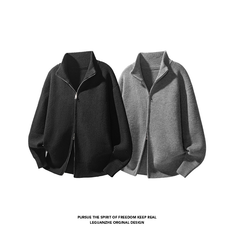Old Money Style Double Zipper Cardigan Knitwear Jacket for Men and Women Spring and Autum Trendy Brand Versatile Stand Collar Loose Autum and Winter Knitwear