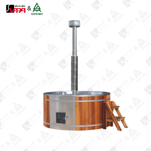 Factory Direct Sales Hot Tub 304 Stainless Steel Liner Red Cedar Shell Built-In Wood Burning Stove Outdoor Mulberry