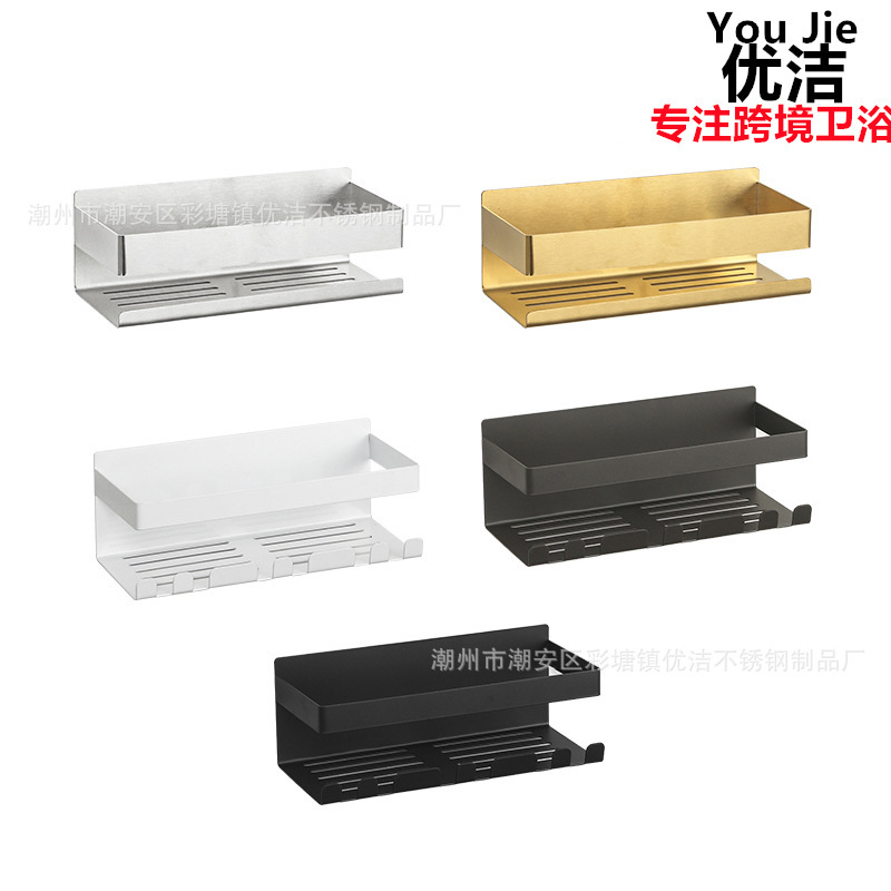 Bathroom Storage Rack Stainless Steel Bathroom Storage Rack Cross-border Nail-free Shower Dew Rack with Hook Simple Shampoo Rack