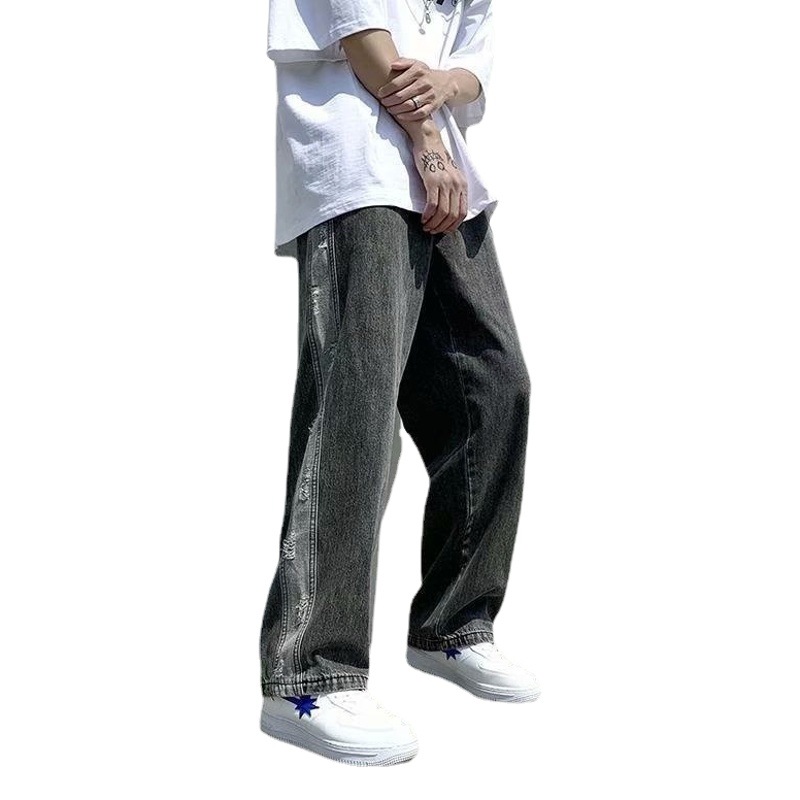 Pantalones vaqueros masculinos delgados verano sueltos Pantalones rectos marea marca ins tendencia Ruffian pantalones de pierna guapo